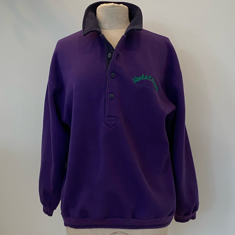 Gap Sport Vintage Mens 1/4 Button Down Purple Sweatshirt w Collar / Size M